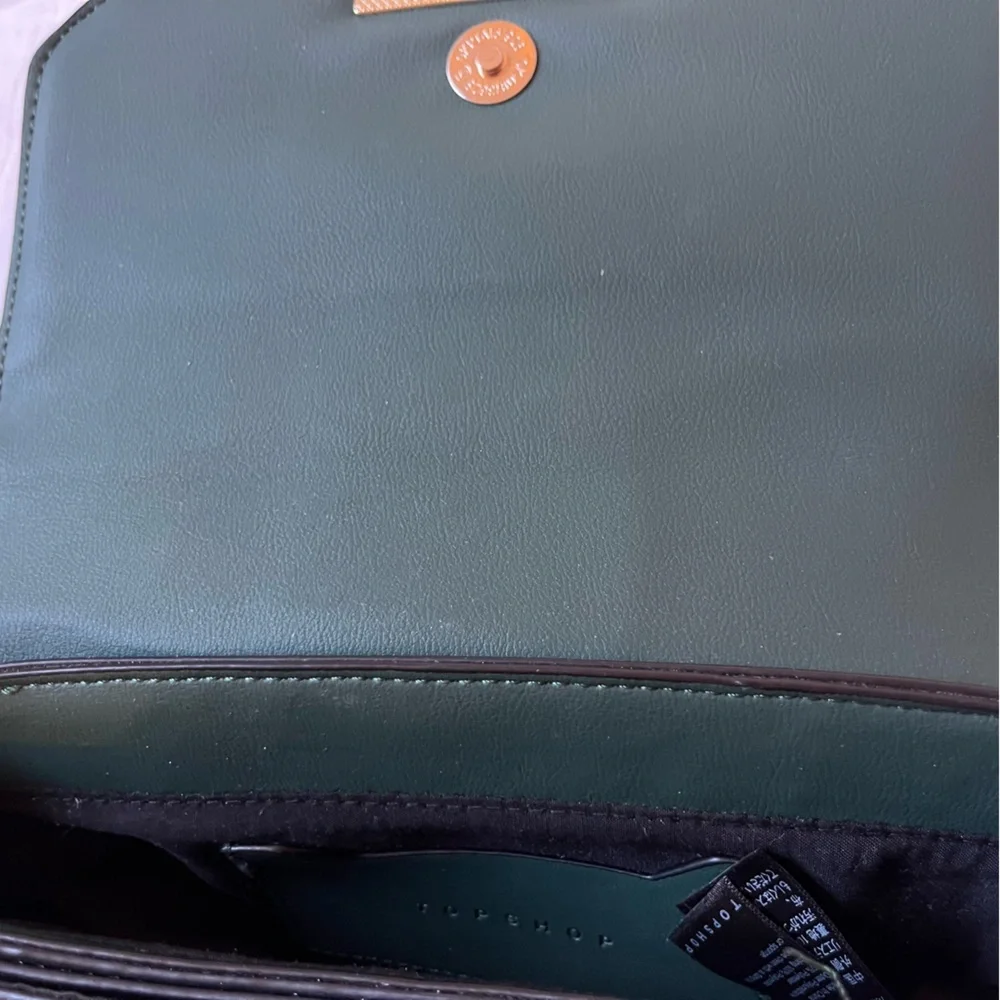 Topshop Emerald Green and Gold Studded Crossbody Bag